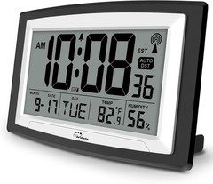 WallarGe Atomic Clock with Indoor Temperature and Humidity, 12.5 Inch