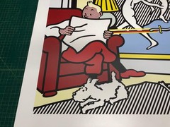 ROY LICHTENSTEIN Tintin Reading 39″ x 27.5″ Poster 1995 Pop Art Gray, White, Mul