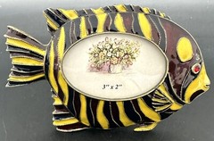Enamel Jeweled Fish Oval Photo Picture Frame Colorful Tropical Salt Water