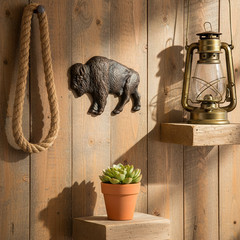 American Bison Buffalo Wall Decor Plaque Cast Iron Figurine Rustic Brown 7 x 5″