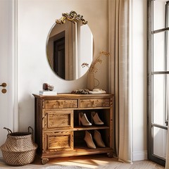 Round Frameless Wall Mirror for Bedroom Entrance Vintage Baroque Wall Mirror