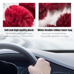 Fluffy Car Steering Wheel Cover, 14.5-15 Inches Anti-Slip Plush Fuzzy Red