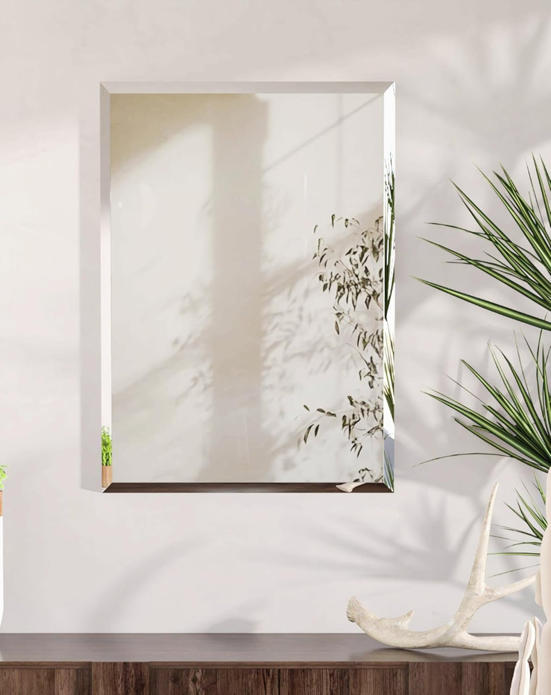 Beveled Edge Frameless Rectangular Wall Mirror for Any Room, 28×20 Inch