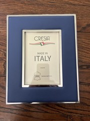 NEW Cresia Italy Blue Genuine Leather Stainless Steel Picture Frame 4x 6 Read