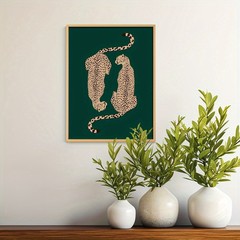 Framed Canvas Dark Green Background Two Cheetahs Minimal Boho Animal Art Decor