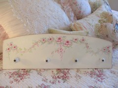 Shabby Chic Style Hand Painted Large Wood Panel Hanger with Porcelain Knobs