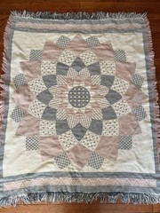 VTG Bed Lap Couch Throw Blanket Floral Medallion Pink Gray Cream Fringe 1990’s