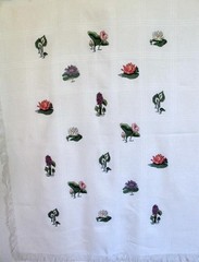 Completed Cross Stitch Water Garden Flowers on Ivory Udine Afghan Blanket 42×56