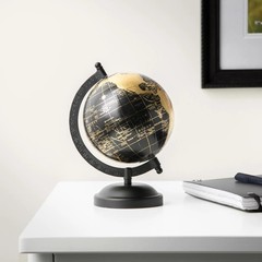 Decorative Tabletop Globe 5.75 Inch in Black and Gold Finish Vintage Style
