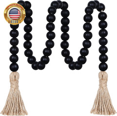 39In Wood Bead Garland Farmhouse with Tassels,Versatile Prayer Beads Boho Chic W