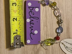 SMALL, CERAMIC «BELIEVE» WALL PLAQUE With BEADED WIRE Sandra Magsamen Cute