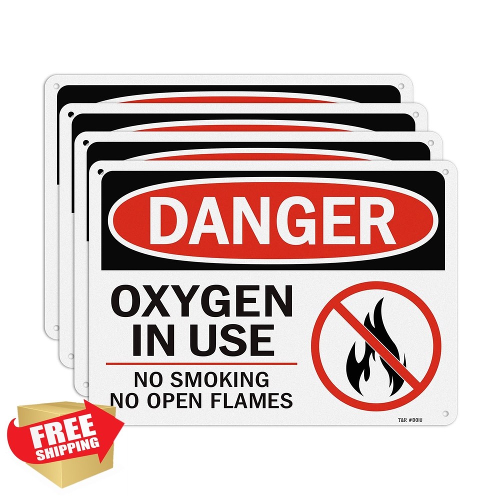 TandR Oxygen In Use Sign 10×7″ 4pk Reflective