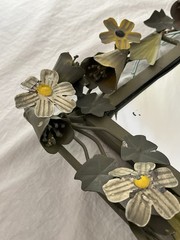 Vintage Tole Mirror Rectangular with Metal Floral and Vine Border