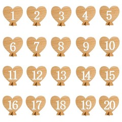 Heart Shape Wooden Table Numbers 1-20 With Holder Base – Rustic Hollow Out Wo…