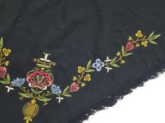 Vintage Hand Embroidered Woolen Floral Fringed Shawl 74x71cm