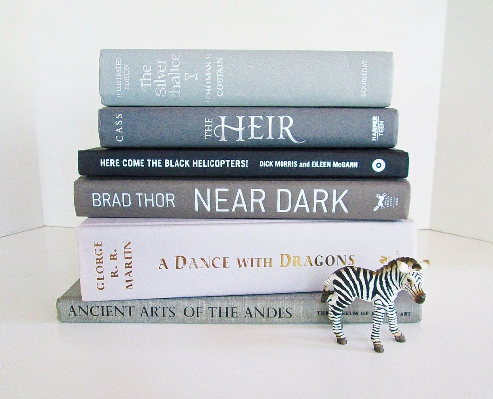 Book Decor Stack Gray Black, Neutral Staging Prop Library Design, Lot of 6 Hardc