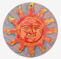 Terracotta Celestial Sun Face Art Indoor Outdoor Wall Hanging 90s 3D Pottery Vtg