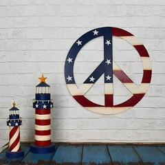 Rustic Red Metal Antiqued Groovy Peace Hanging Sign Hippie Home Door Decoration