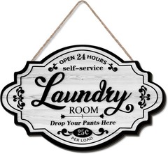 Rustic Vintage Wood Laundry Room Wall Sign for Home Decor, 12×8 Inches