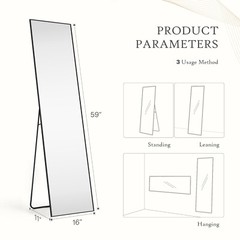 Full Length Mirror Rectangular Full Body Floor Mirror Standing Hanging Leaning
