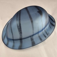 Mid Century Modern Frosted Gold Blue Swirl Glass Bowl Dish Decorative Accent