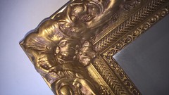 JA Olson Beveled Permaflect Mirror In Gilt Frame 30×42 Vintage Hollywood Regency