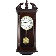 Bedford Clock Collection Wall Clock Cherry Oak Pendulum 4-Chimes Metal Dial