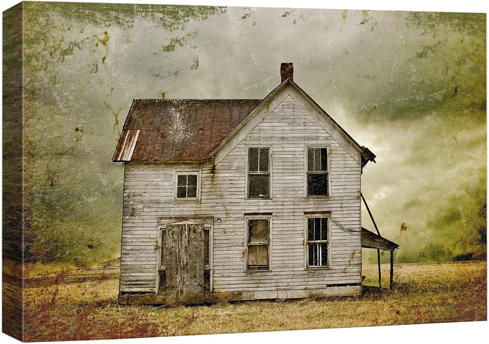 Wall26 Photo Art Dilapidated Farmhouse in Field Canvas Print Wall Art Decor