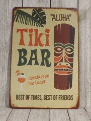 Tiki Bar Aloha Tin Metal Sign Beach Party Decor Man Cave Hawaii Hawaiian C