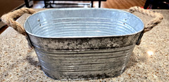 Galvanized Steel Metal Oval Bucket;Rope Handles; 11.75″L x7.5″Wx 5.75H;Decor Bin