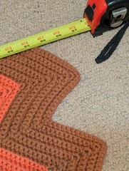 Retro Handmade Brown & Orange Herringbone Zig Zag Crochet Afghan Blanket 52″x50″