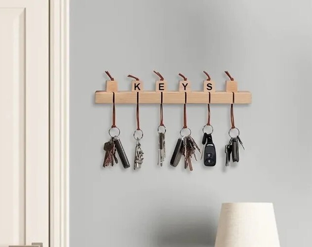 Wall-Mounted Wood Key Holder – Key Hanger With 6 Unfinished Wood Blocks DIY New