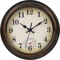 8-Inch Vintage Rustic Waterproof Outdoor Clock with Thermometer – Bronze Charm