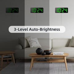 LED Wall Clock with Large Display, Big Digits, AutoBrightness, 12/24Hr Format…
