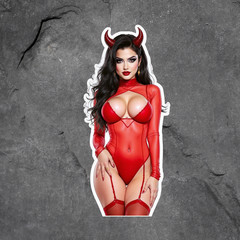 Pinup Girl Sticker Vinyl Decal Devil Horns Red Bodysuit Sexy Lingerie