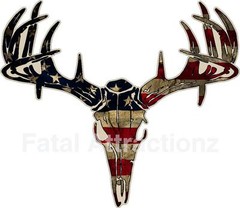 Distressed American Flag Deer Skull S4 Vinyl Sticker Decal Hunting USA Buck