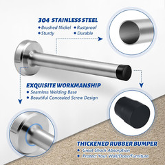 Door Stop, 6 Inch Door Stopper Extra Long Door Stops Stainless Steel Brushed Nic