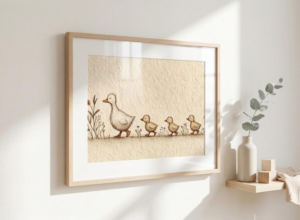 Duckling Nursery Wall Art, Mother Duck Print, Gender Neutral Baby Decor