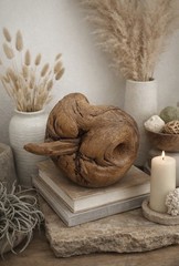 Natural Wood Burl Sculpture – Organic Root Knot – Smooth Driftwood Art Object
