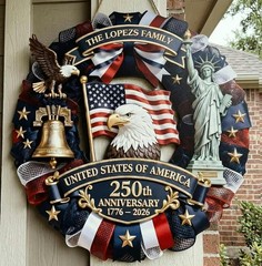 Personalized 1776–2026 USA 250th Anniversary Wood Wreath, Patriotic Door Sign, C