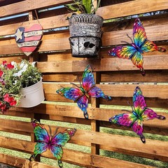 5 Hanging Large 9 Inch Colorful Metal Butterflies Wall Art Outdoor Patio Decor