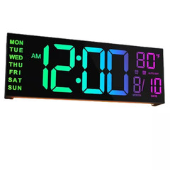 15.35 In. Black Rectangular Digital Plastic Wall Clock, Dual Alarm with Big LED
