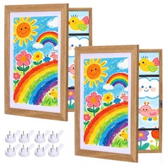 2 Pack Art Frames, 8.5×11″ Front Opening Picture Display Frame, Wood Grain