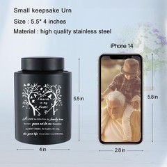 6 Inches Small Urn for Human Ashes Stainless Steel Heart Tree-Black, Black
