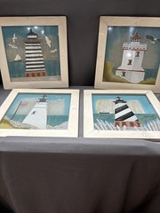 Nautical Lighthouse Reverse Painting On Glass Home Decor Lot 4 Pc Accent Wall