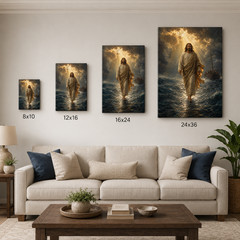 Jesus Walking on Water Canvas Wall Art Christian Religious Painting Print Framed