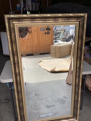 Beautiful Large Ornate Floral & Gold Colored Boarder 56.5” x 32.5” Beveled Glass