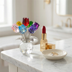 2026 Crystal Colorful Rose Flower Collectible Figurine Glass Flowers With Vase