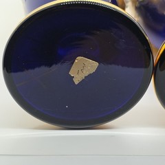 Vintage Bohemia Czechoslovakia Cobalt Blue Gold Enamel Floral Vase Pair