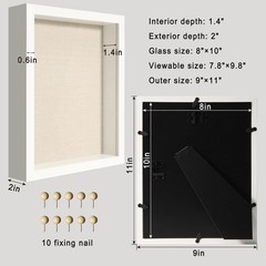 8×10 Shadow Box Frame with Tempered Glass,White Wooden Memory Shadow Box Disp…